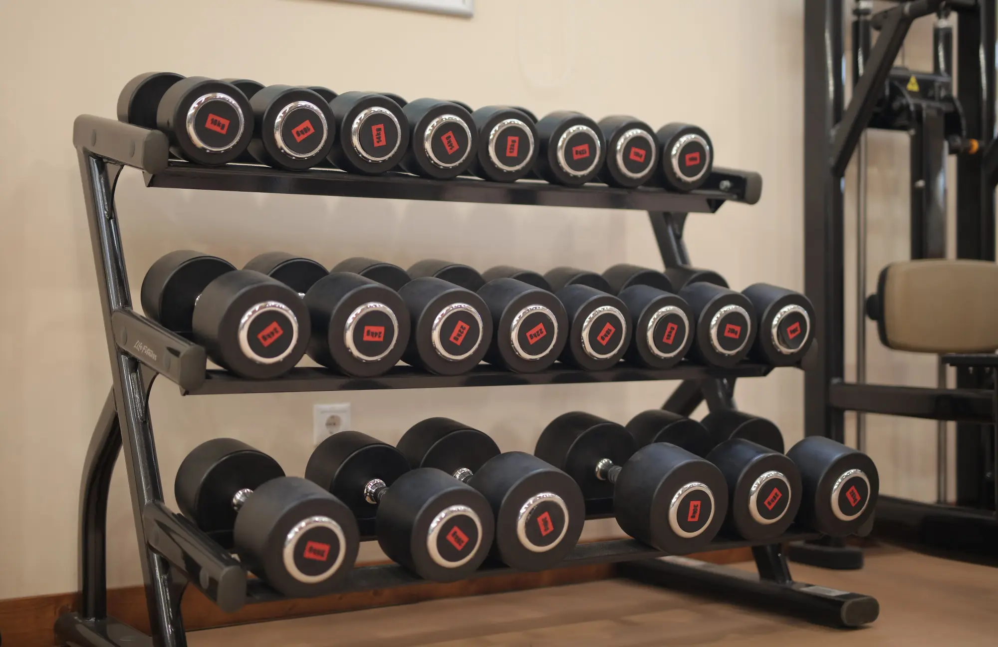 Rack of dumbbells inside a gym